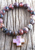Boho Bracelet, RH Natural Stones Pink Cross
